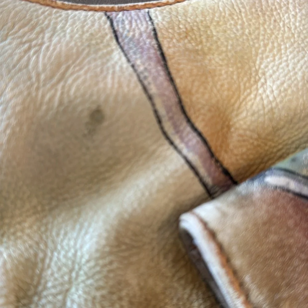 Vintage Handpainted Leather Manifique Hobo Bag with Braided Shoulder Strap